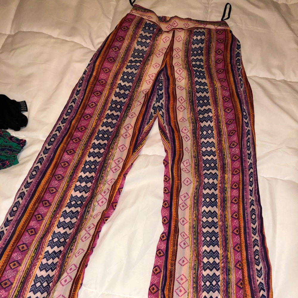 Sheer wide leg print pants